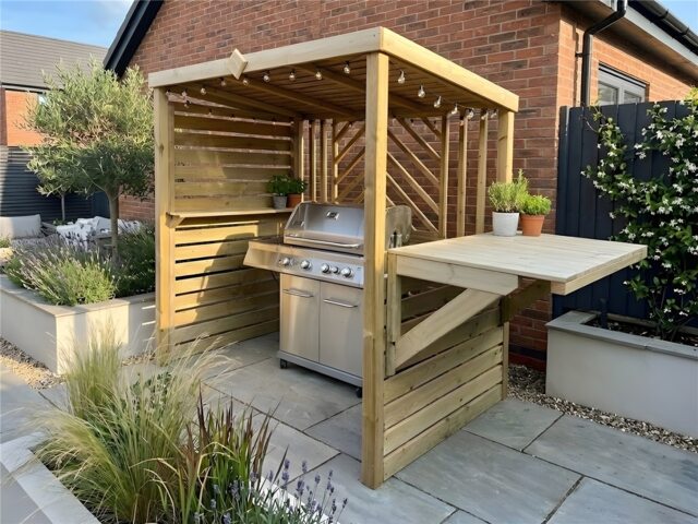 eDecks The Meze Wooden BBQ Shelter, 6ft x 7ft with Foldout Bar Worktop