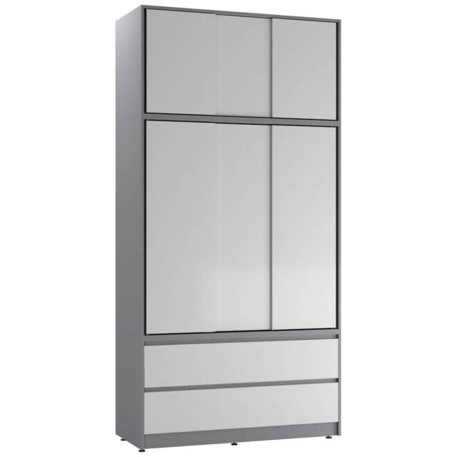 120cm 3 Sliding Doors Children Kids Wardrobe Bedroom Storage Closet Hanging Rail Multi Grey with White Doors 1