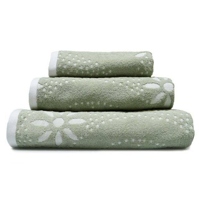 Luxury Marrakesh Floral Geo Patterned Towels - 100% Cotton Green Sage Green Bath sheet