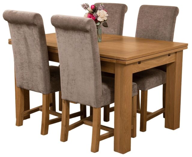 Richmond 140-220cm Oak Extending Dining Table & 4 Washington Fabric Chairs Grey Grey