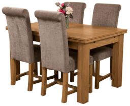 Richmond 140-220cm Oak Extending Dining Table & 4 Washington Fabric Chairs Grey Grey