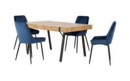 Treviso Dining Set with Avery Chairs - Light Oak Effect - Black - Sapphire Blue Velvet Blue 5