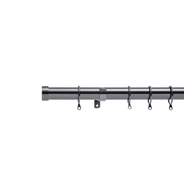 Lister Cartwright 28mm Black Nickle Fixed Metal Curtain Pole Set Rings with Stopper Finial Easy fit (120 cm)
