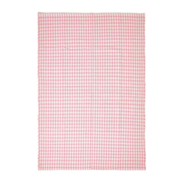 Homescapes Cotton Gingham Check Rug Hand Woven Pink White - 110 x 170 cm Pink Pink