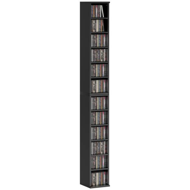 HOMCOM Set of 2 CD Storage Units DVD Shelf with Adjustable Shelves, Black Black Black 21W x 22.5D x 88.5H cm