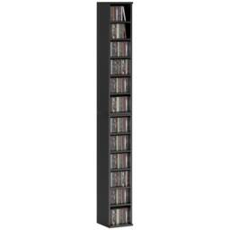 HOMCOM Set of 2 CD Storage Units DVD Shelf with Adjustable Shelves, Black Black Black 21W x 22.5D x 88.5H cm