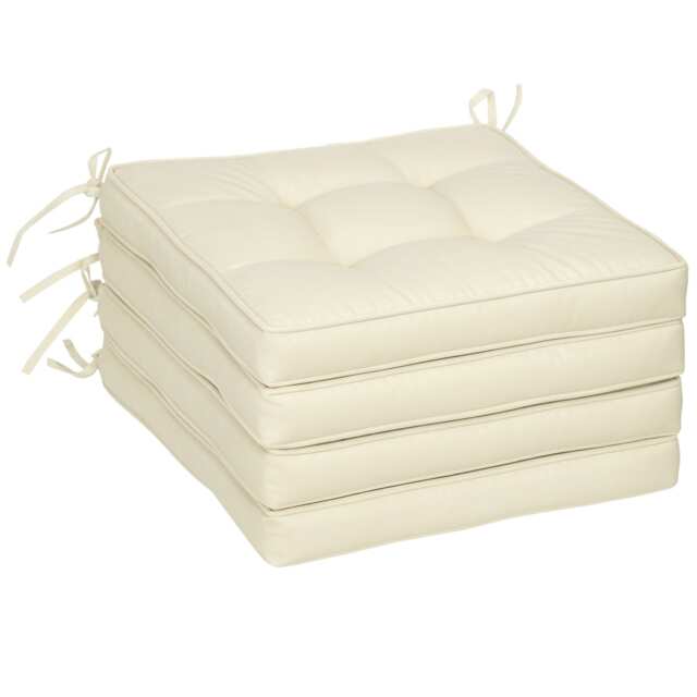 Outsunny 42 x 42cm Replacement Garden Seat Cushion Pad with Ties, Cream Cream Cream White 42L x 42W x 5H cm 4
