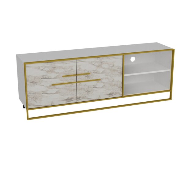 Decorotika Polka TV Unit for TVs up to 72 inches with Open Shelves and Cabinet