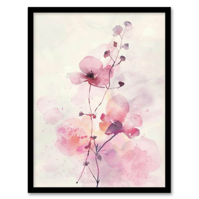 Purple Geranium Flower Pastel Modern Home Decor Black Framed Wall Art Print A4