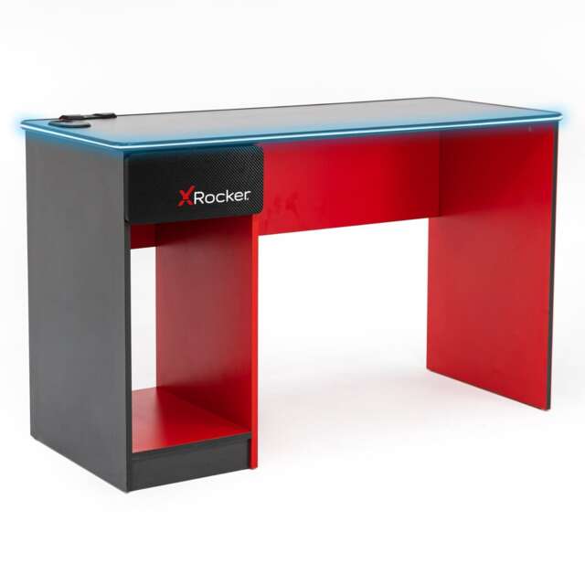 X Rocker Carbon-Tek 123.5cm LED Gaming Desk with Wireless Charging - Grey / Red RGB