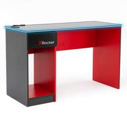 X Rocker Carbon-Tek 123.5cm LED Gaming Desk with Wireless Charging - Grey / Red RGB