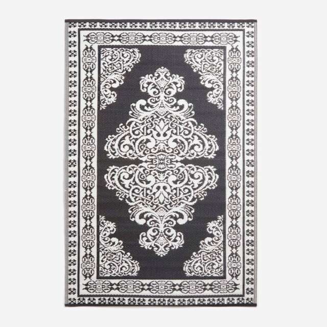 Homescapes Outdoor Rug Luxury Waterproof Reversible, For Garden, Motif Black Black and White