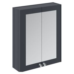 Balterley Traditional Bathroom Wall Mounted 2 Soft-Close Doors Mirror Cabinet with 1 Shelf Storage, Dark Grey, 715 x 600 x 182mm