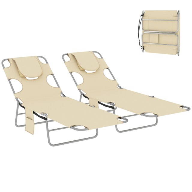 Outsunny Sun Lounger with Reading Hole, Folding Garden Lounger Brown Black L