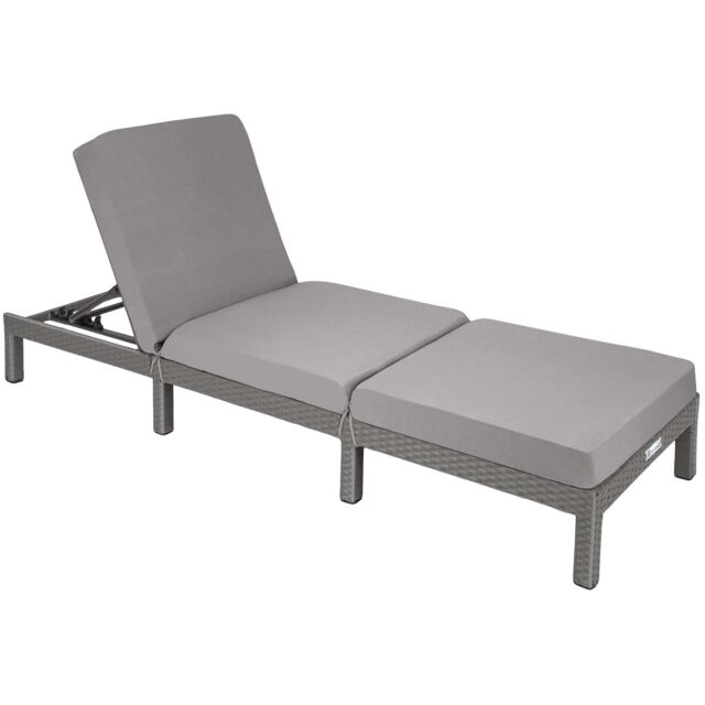 Sun Lounger Sofia with 6-step Adjustable Backrest, Thick Padding and UV-resistant Polyrattan Grey grey 1