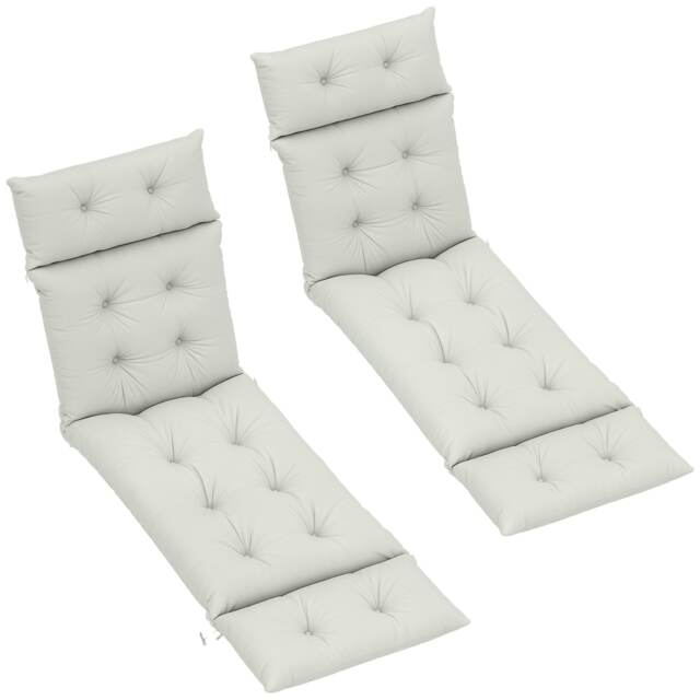 Outsunny Garden Lounge Chair Cushions Set of 2, 220gsm Fabric, Light Grey Grey Light Grey 190 x 56 x 10 cm 2