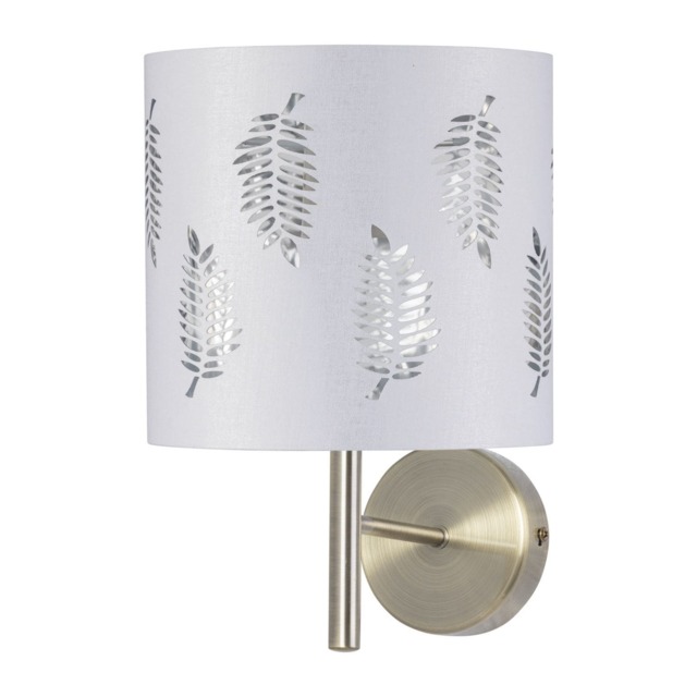 Brea - Antique Brass Wall Light with White Fern Shade Yellow White 1