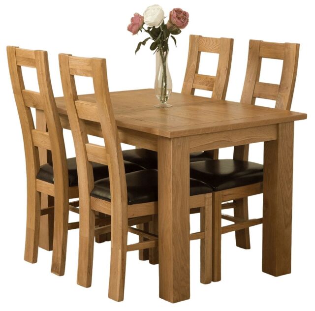 Hampton 120-160cm Oak Extending Dining Table and 4 Yale Chairs Brown Brown