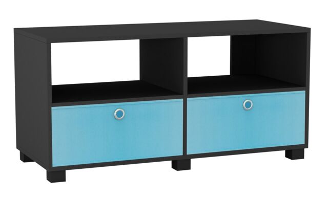 Black TV Stand with 2 Drawers Black Black & Sky Blue 1