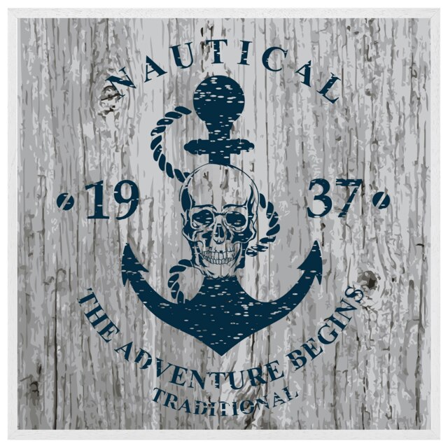 Anchor print on wood (Picture Frame) White XS