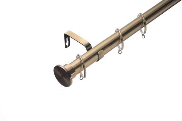 Lister Cartwright 28mm Antique Brass Extendable Metal Curtain Pole Set Rings with Disc Stopper Finial (120 - 400 cm)