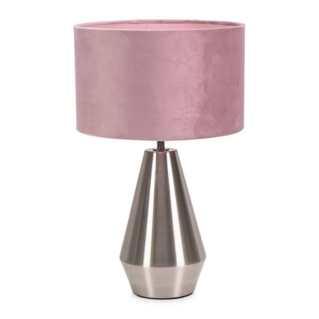 ValueLights Jax Brushed Chrome Touch Table Lamp Blush Pink Velvet Shade
