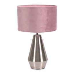 ValueLights Jax Brushed Chrome Touch Table Lamp Blush Pink Velvet Shade