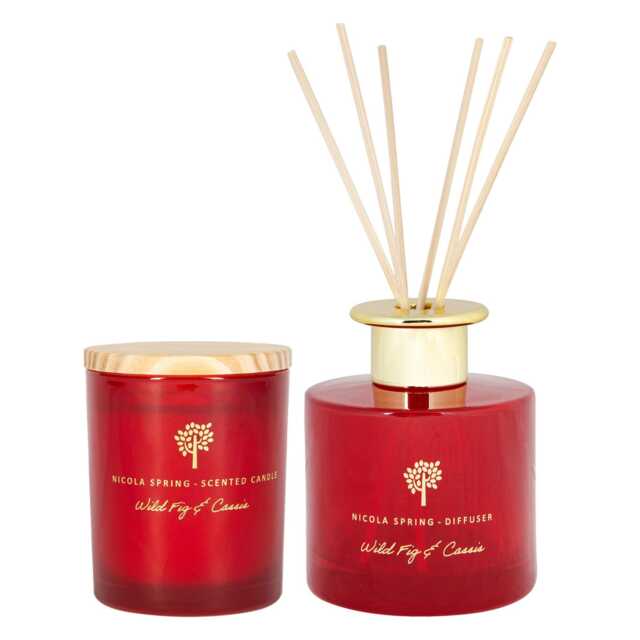 Nicola Spring Scented Candle & Reed Diffuser Set - 130g - Wild Fig & Cassis Red Red