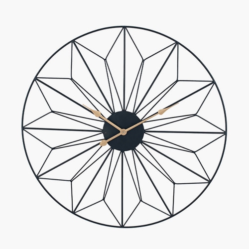 Round Geometric Wall Clock in Black Metal