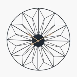 Round Geometric Wall Clock in Black Metal