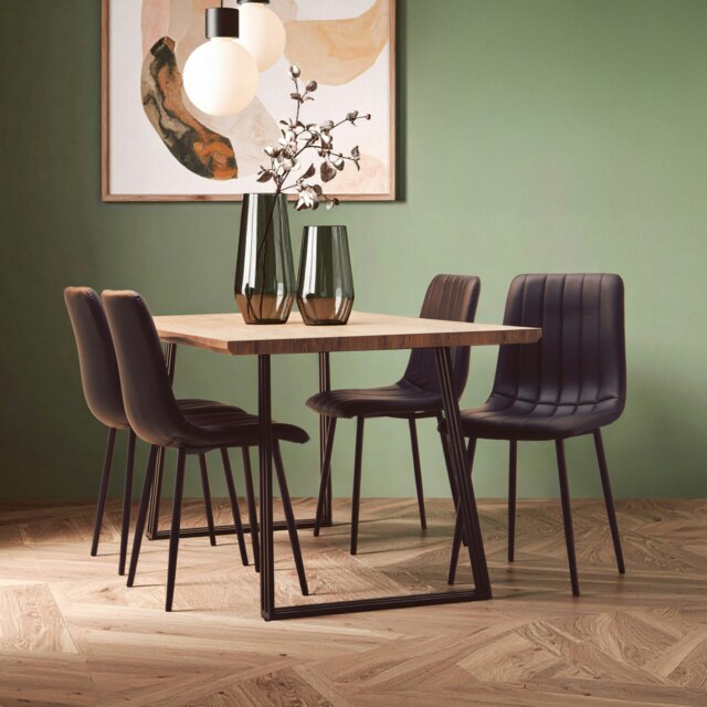 Interiors By Premier Modern Dining Table, Sturdy Table For Entertaining Guests, Minimalist Design Table, Natural Veneer Top Table Brown