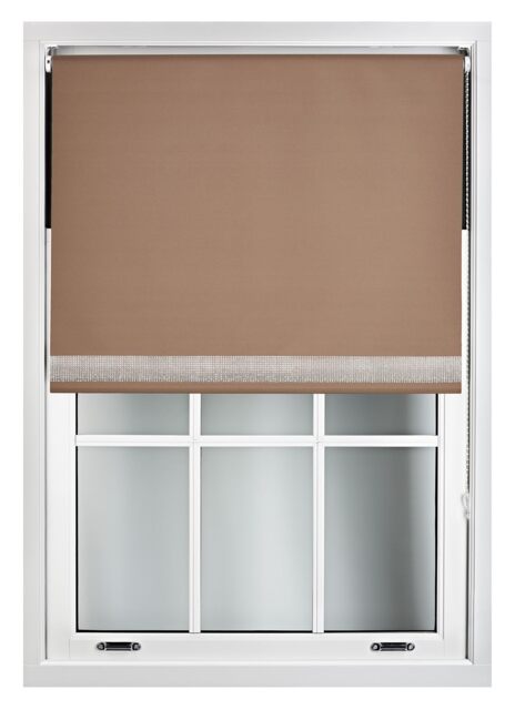 FURNISHED Thermal Blackout Roller Blinds with Diamante Edge Made to Measure Window Shade Brown Brown (W) 60cm x (L) 165cm