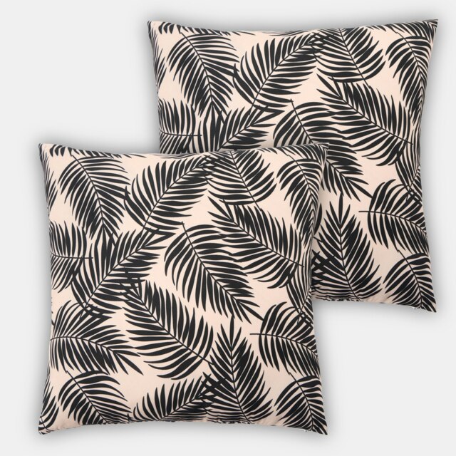 OHS 2 x Leaf Print Waterproof Outdoor Garden Patio Deck Chair Soft Cushion Covers Multi Monochrome 45 x 45cm 2