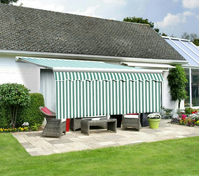 Primrose 4.5m Dropdown Green and White Awning Valance 1m Drop Green Green and White Stripe 1