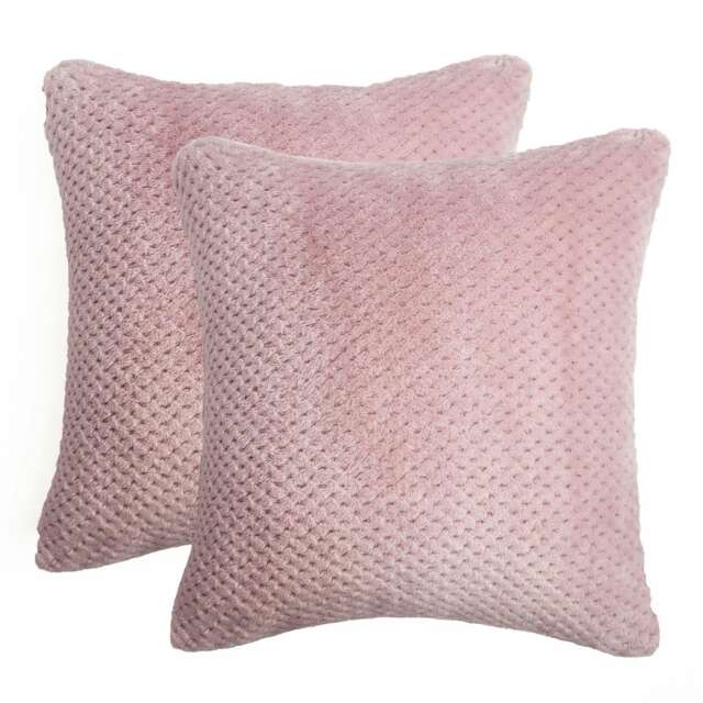 OHS 2 x Soft Waffle Textured Fleece Cushion Covers, 45x45cm - Blush Pink