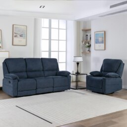 Sydney 1+3 Seater Fabric Manual Recliner Sofa Set (Blue) Blue Blue Four Seater