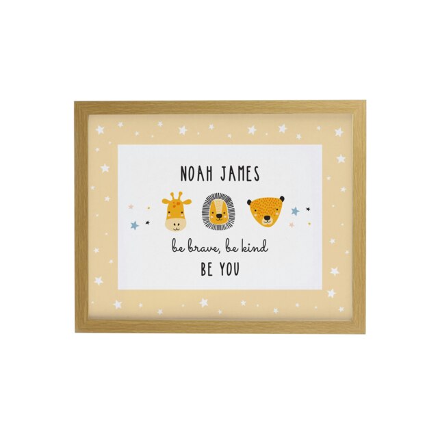 Personalised Safari Animals Oak Poster Frame Brown One Size