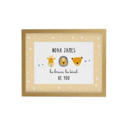 Personalised Safari Animals Oak Poster Frame Brown One Size