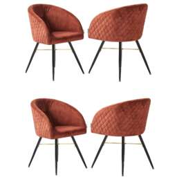 Set of 4 Vittorio Velvet Dining Chairs with Black Metal Legs, Quilted Design Modern Accent Chair Red