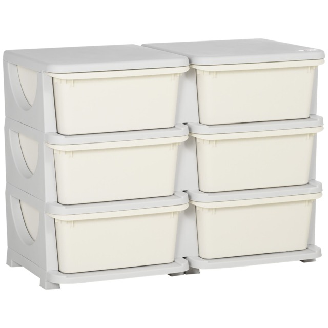 HOMCOM Kids Storage Units with Drawers 3 Tier Chest Dresser Tower Cream Cream Cream