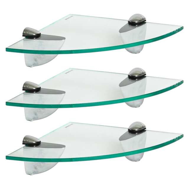 Harbour Housewares Floating Glass Corner Shelf - 20cm - Metallic Brackets - Bathroom Shower Storage Vanity Display Unit Shelf Silver Chrome 3