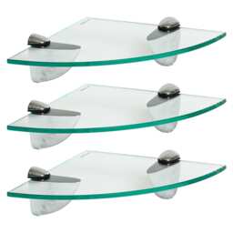 Harbour Housewares Floating Glass Corner Shelf - 20cm - Metallic Brackets - Bathroom Shower Storage Vanity Display Unit Shelf Silver Chrome 3