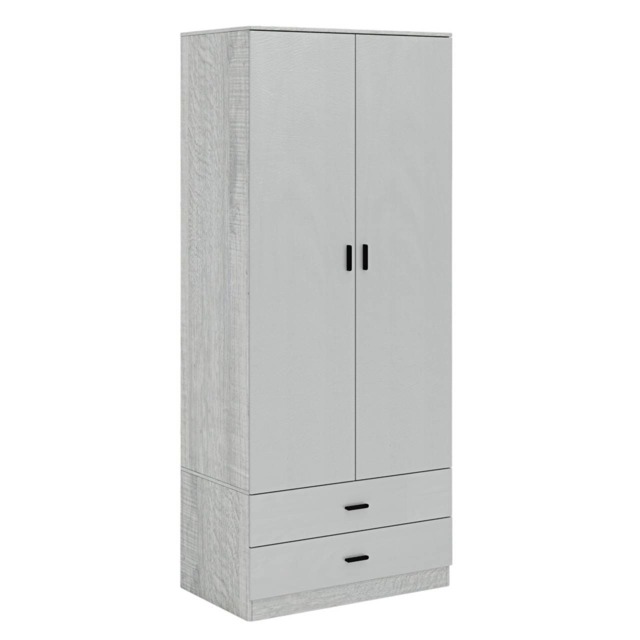 2-Door 2-Drawer Wardrobe with Storage Shelf, and Hanging Space - 180x75x46cm Grey Ash Grey & Grey 1