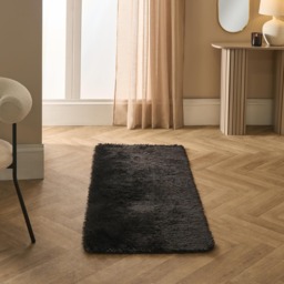 OHS Soft Fluffy Runner Rug Anti-Slip Floor Mat - 60 x 150cm Black 60cm x 150cm