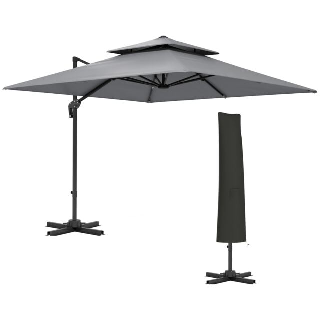 Outsunny 3x3(m) Cantilever Parasol Roma Umbrella, Only Cross Base, Light Grey Grey