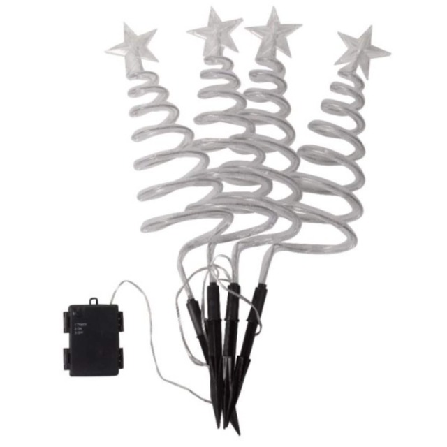 Set of 4 Battery Operated LED Cool White Spiral Tree Path Lights Christmas Decoration with Timer