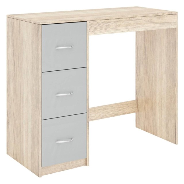 3-Drawer Wooden Desk and Dressing Table - Multi-Functional, 79.5x93x40 cm Brown Oak & Cool Grey 22.5 x 43.5 x 98.5 1