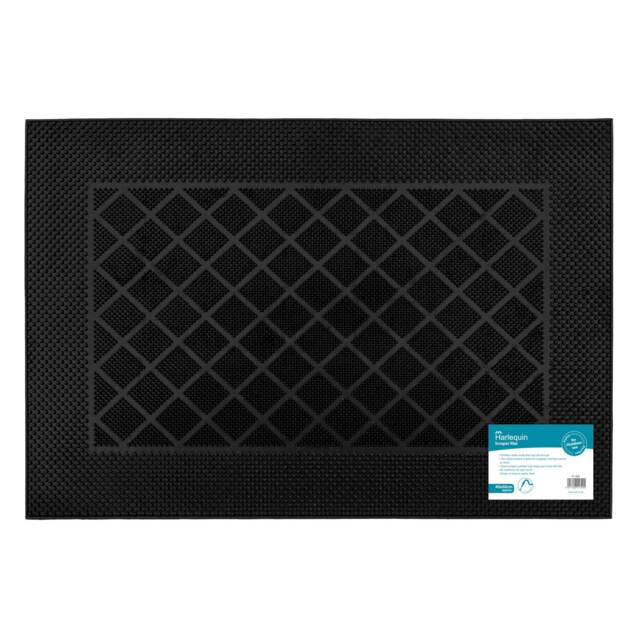 JVL Harlequin Rubber Scraper Doormat 40x60cm, Black