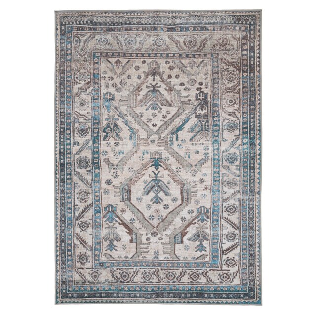 KUKOON Beige Grey Traditional Bordered Medallion Washable Living Room Area Rug 120cm x 170cm