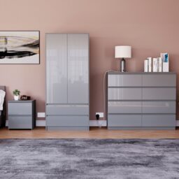 Vida Designs Glinton 3 Piece FSC Certified Bedroom Set (2 Drawer Bedside Chest, 8 Drawer Chest, 2 Door 2 Drawer Wardrobe), Grey Grey Grey